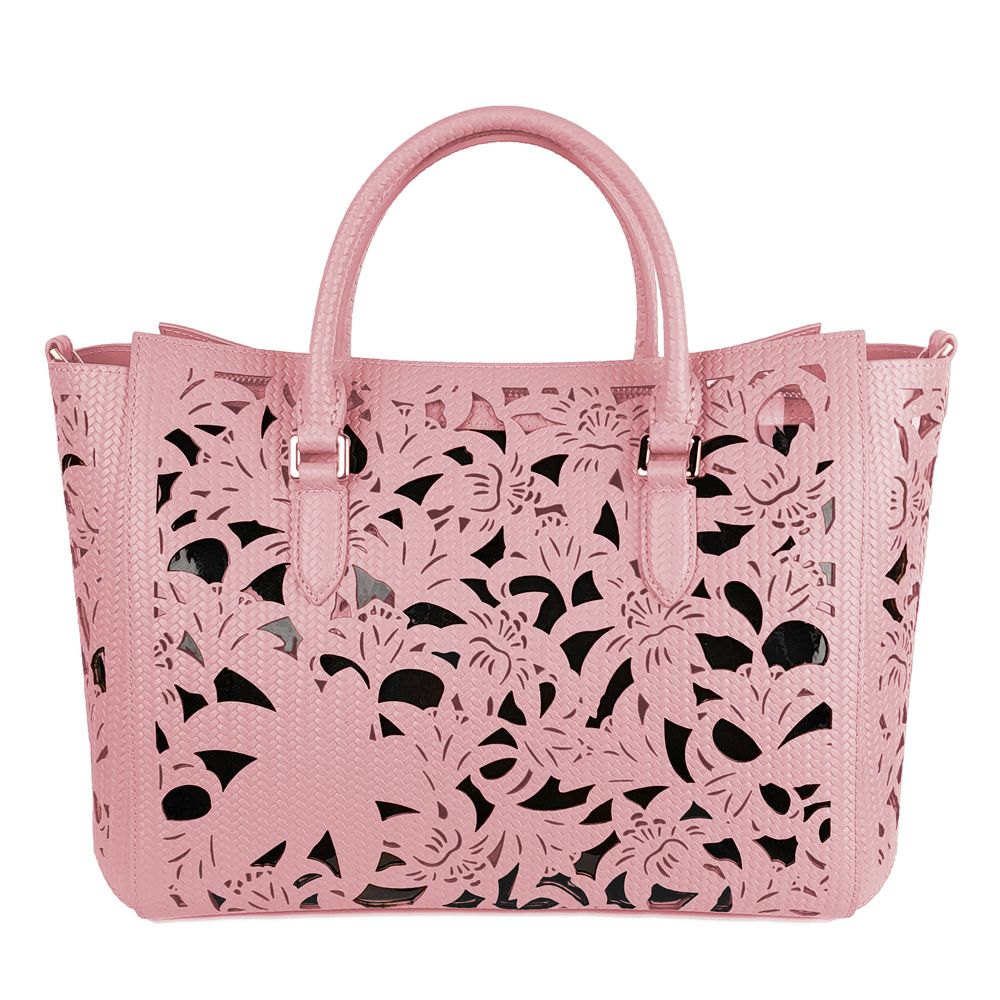 Baldinini Trend Chic Sac à main en cuir de veau rose avec accents floraux