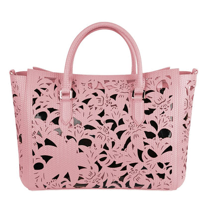 Bolso de mano Baldinini Trend floral de piel de becerro cortada con láser en rosa