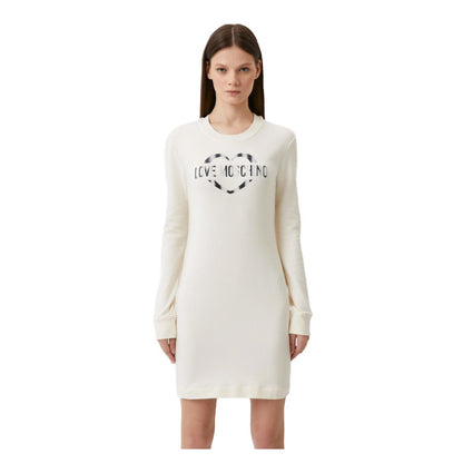 Vestido elegante de mezcla de algodón blanco con logo metálico de Love Moschino