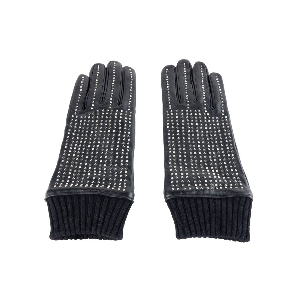 Cavalli Class Elegantes Guantes de Cuero Negro para Hombre