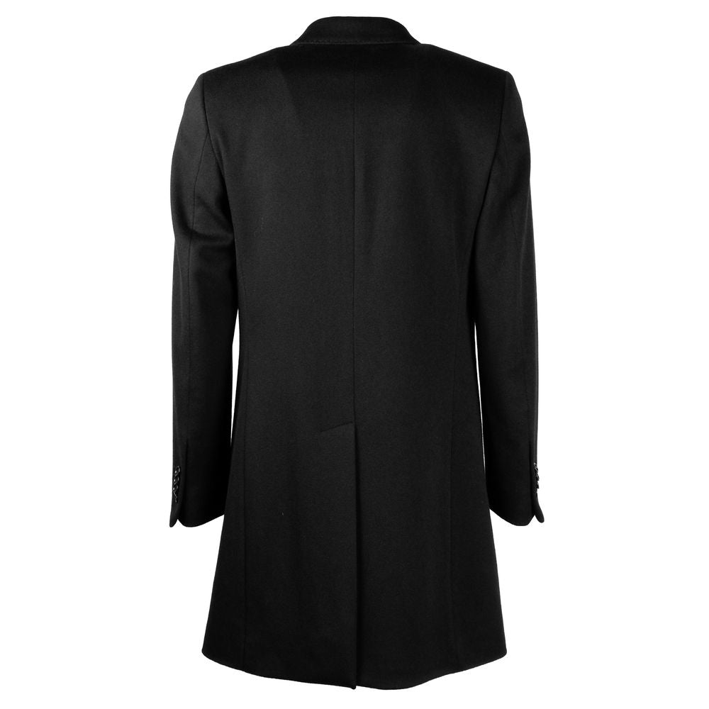 Made in Italy Elegante abrigo negro de lana virgen para hombre