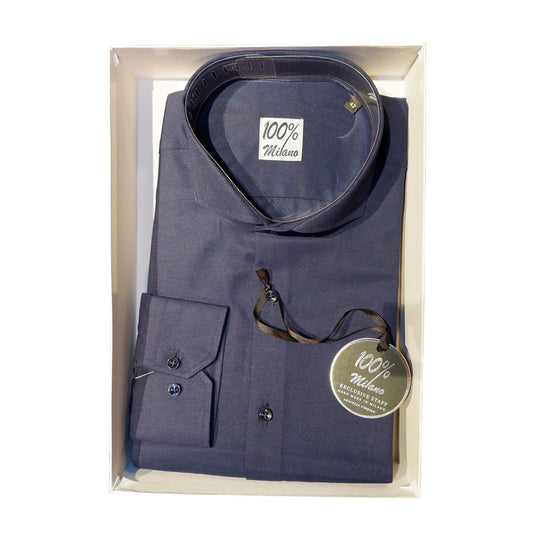 Made in Italy Elegante Camisa Oxford de Algodón Azul para Hombre