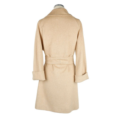 Abrigo de mujer elegante de lana beige con cinturón Made in Italy