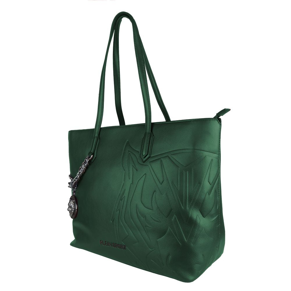 Plein Sport Eco-Chic Dark Green Shoulder Bag with Chain Detail