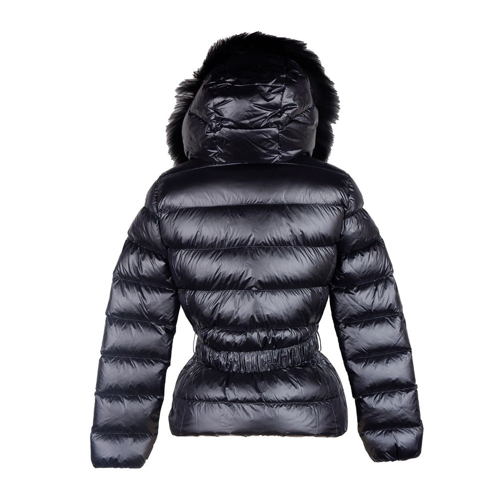 Yes Zee Elegant Black Nylon Jacket with Murmasky Fur