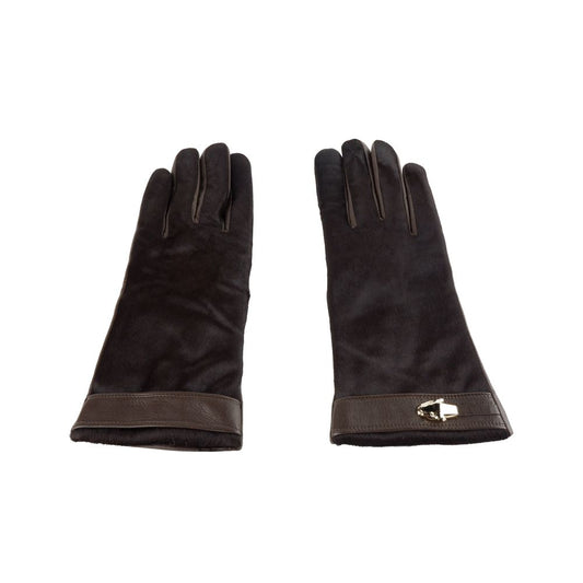 Cavalli Class Elegantes Guantes De Cuero Marrón Oscuro