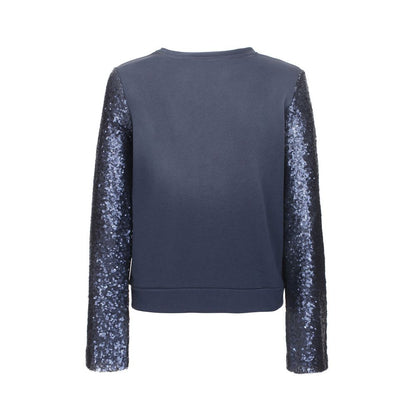 Sweat-shirt bleu à manches longues et col rond Imparfait Chic