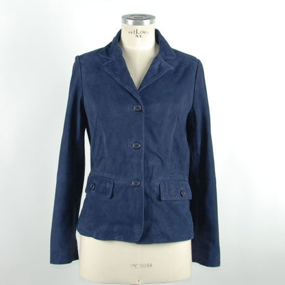 Emilio Romanelli Chic Blue Leather Elegance Jacket