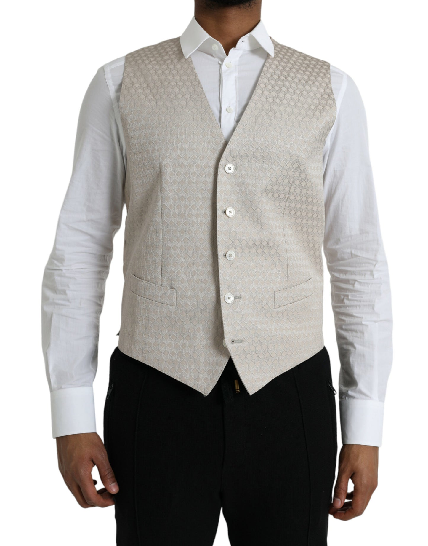 Dolce & Gabbana Off White Cotton Waistcoat Dress Formal Vest