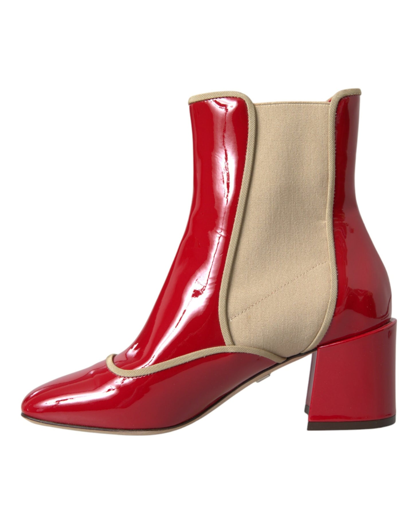 Dolce & Gabbana Red Beige Leather Embellished Mid Calf Boots Shoes