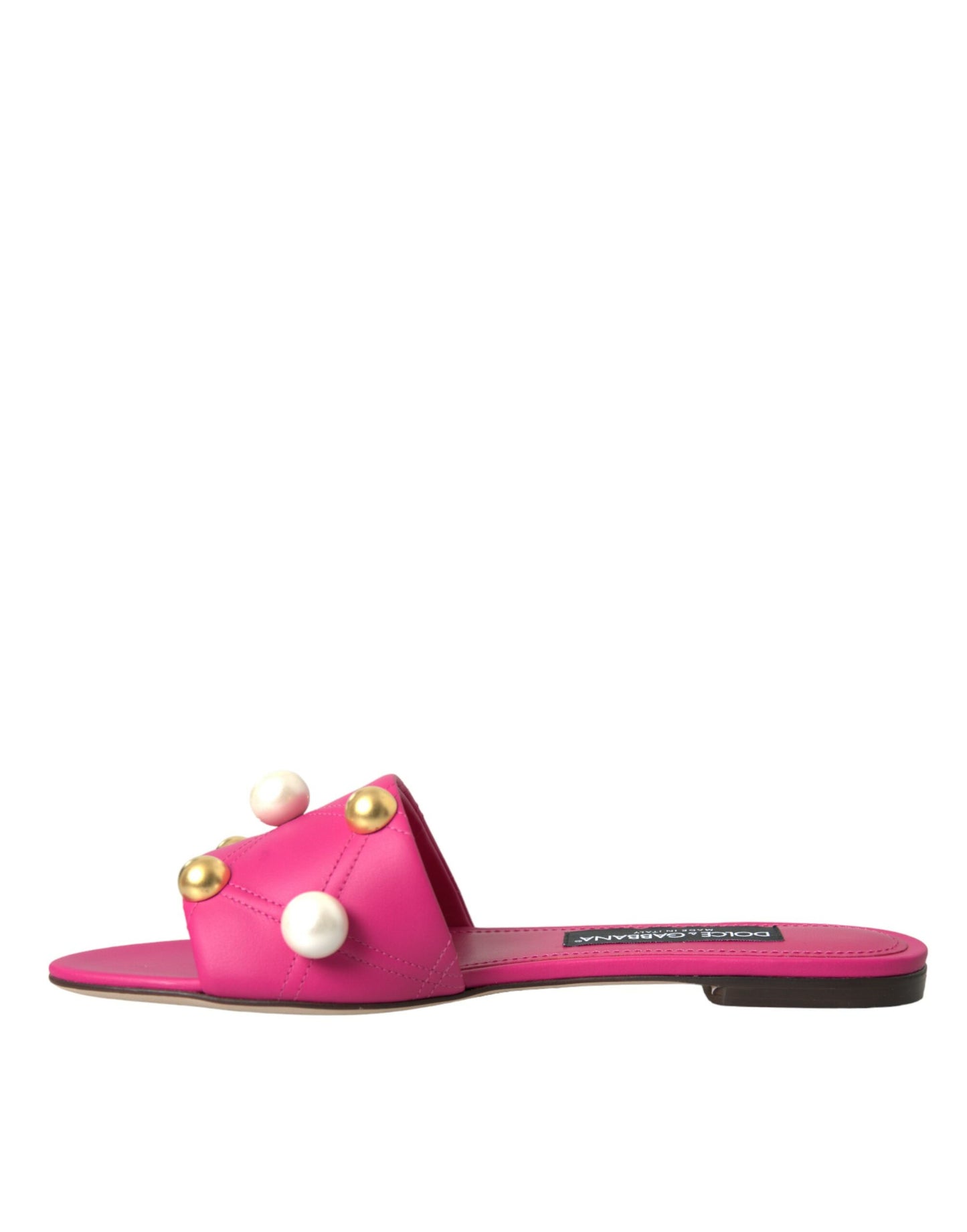 Dolce & Gabbana Pink Embellished Leather Flats Sandals Shoes