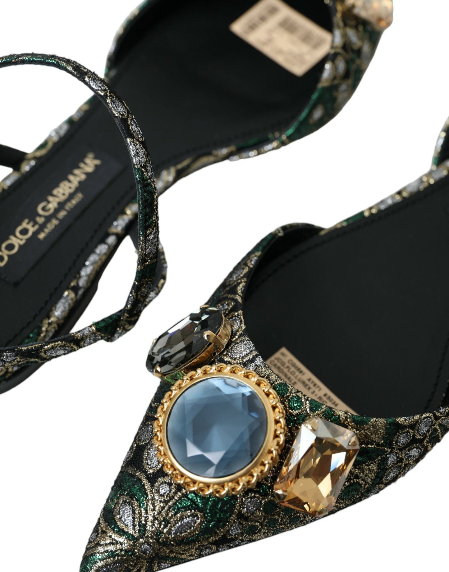 Dolce & Gabbana Multicolor Jacquard Crystal Slingback Sandals Shoes