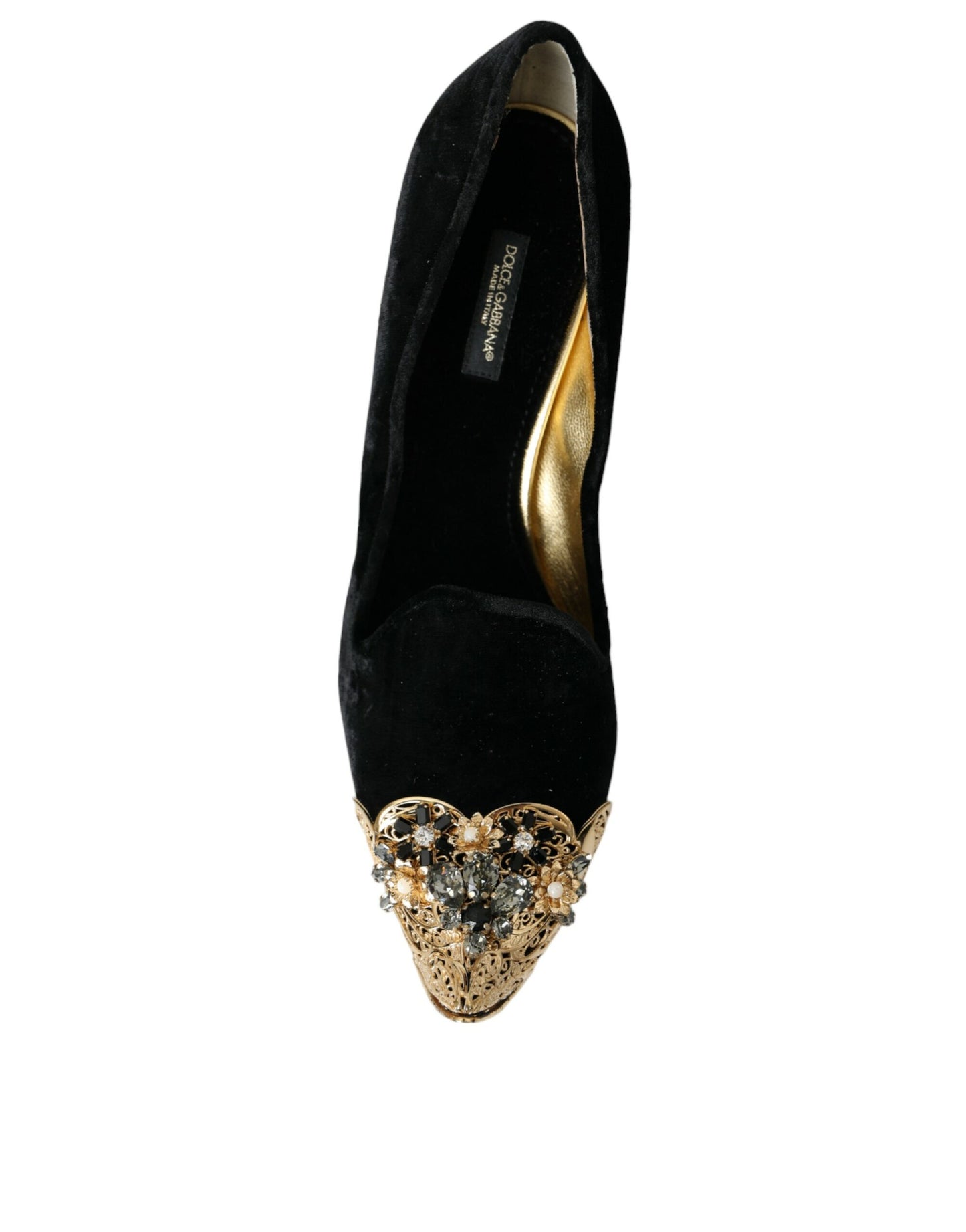 Dolce & Gabbana Black Velvet Embellished Heels Pumps Shoes