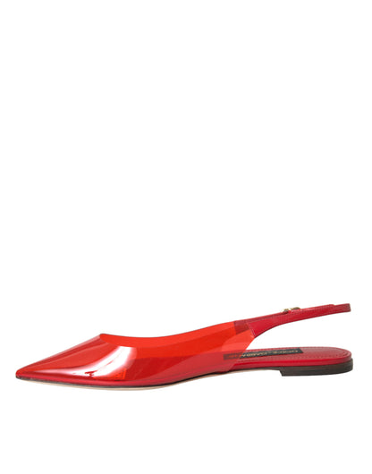 Dolce & Gabbana Red PVC Slingback Clear Flats Sandals Shoes