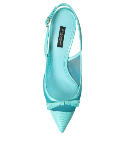 Dolce & Gabbana Blue Leather Mesh High Heels Slingback Shoes