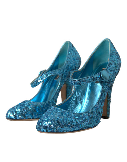 Dolce & Gabbana Blue Sequin Mary Jane Pumps High Heels Shoes