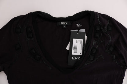 Costume national t-shirt chemisier violet à col en V