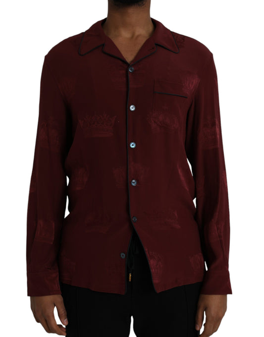 Camisa de manga larga de seda jacquard con corona en color granate de Dolce &amp; Gabbana