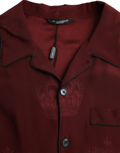 Camisa de manga larga de seda jacquard con corona en color granate de Dolce &amp; Gabbana