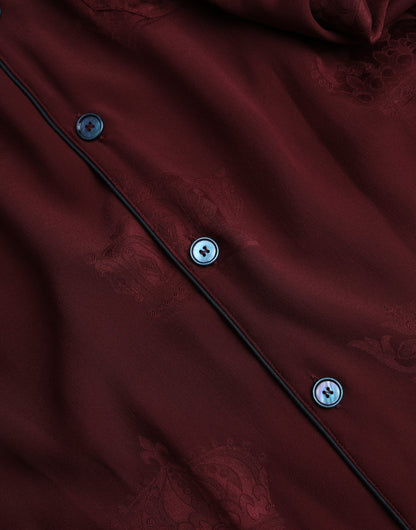 Camisa de manga larga de seda jacquard con corona en color granate de Dolce &amp; Gabbana