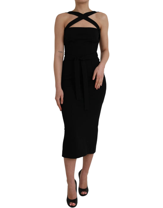 Vestido midi sin mangas con escote halter y corte ajustado en negro de Dolce &amp; Gabbana