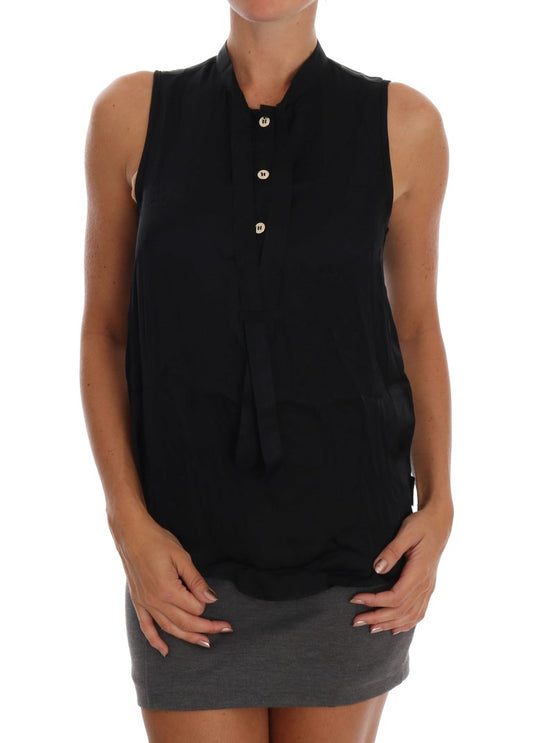 Versace Jeans Blusa estilo camisa negra sin mangas elegante