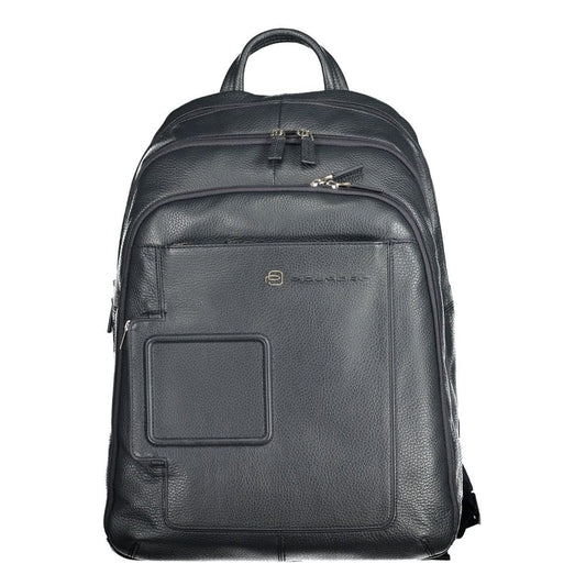 Piquadro Sleek Blue Leather Backpack with Laptop Compartment