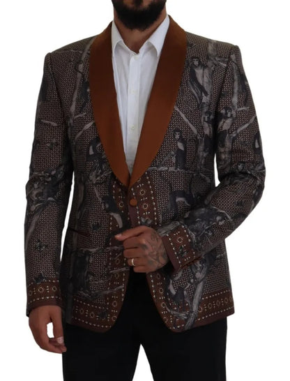 Dolce &amp; Gabbana Blazer ajustado de seda con estampado de monos en bronce