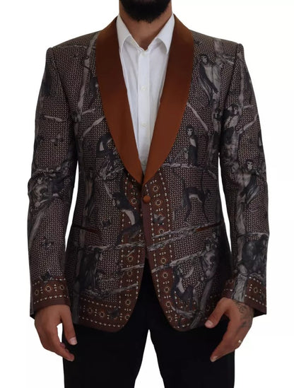 Dolce &amp; Gabbana Blazer ajustado de seda con estampado de monos en bronce