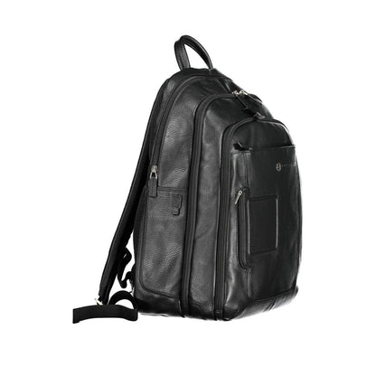 Piquadro Sac à dos élégant en cuir noir avec compartiment pour ordinateur portable