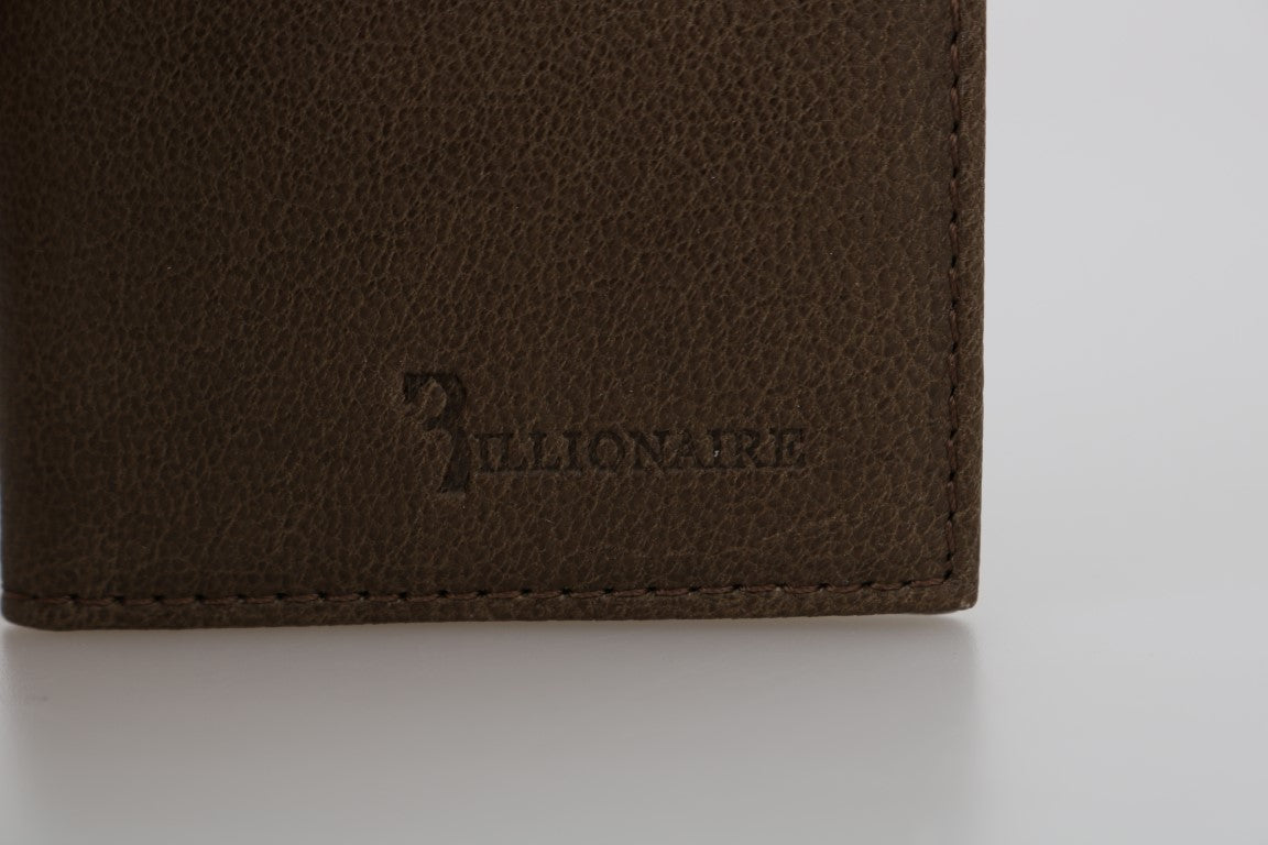 Portefeuille pour homme en cuir couture italienne Billionaire en marron