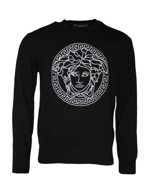 Pull ras du cou à broderie Medusa noire Versace