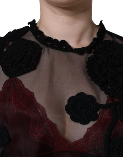 Chemisier fleuri transparent en maille de nylon noir Dolce &amp; Gabbana