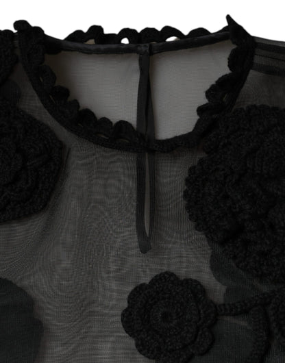 Chemisier fleuri transparent en maille de nylon noir Dolce &amp; Gabbana