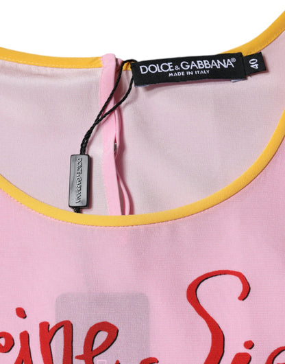 Top de manga corta con estampado Araneine Siciliana de seda rosa de Dolce &amp; Gabbana