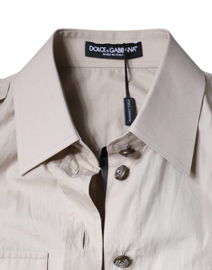 Chemise boutonnée à col en coton beige Dolce &amp; Gabbana