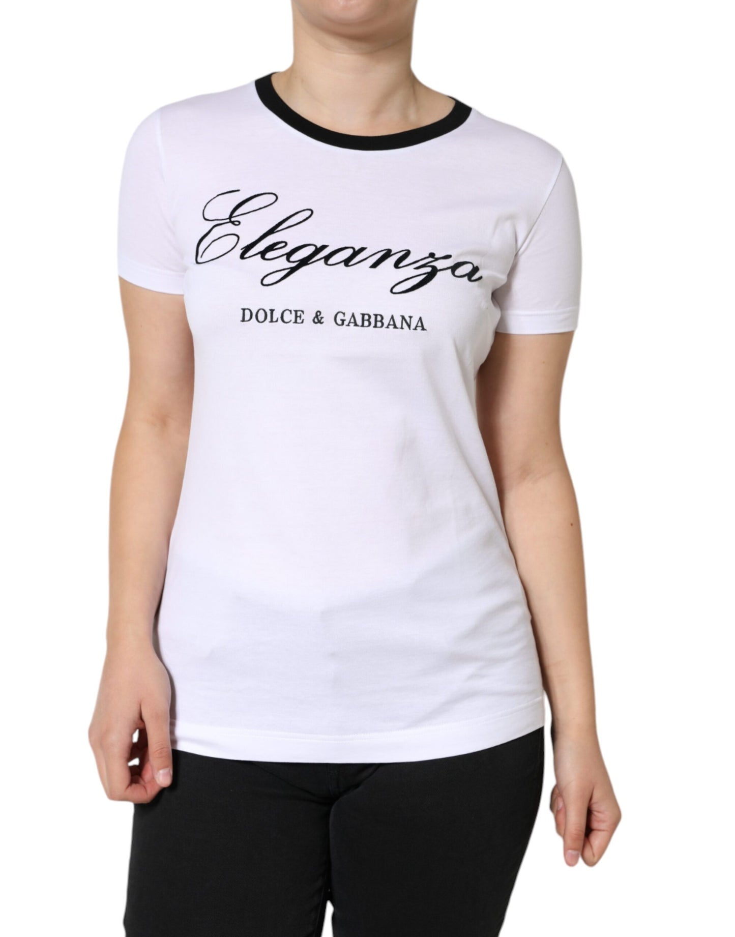 Camiseta de manga corta de algodón con estampado Eleganza en blanco de Dolce &amp; Gabbana