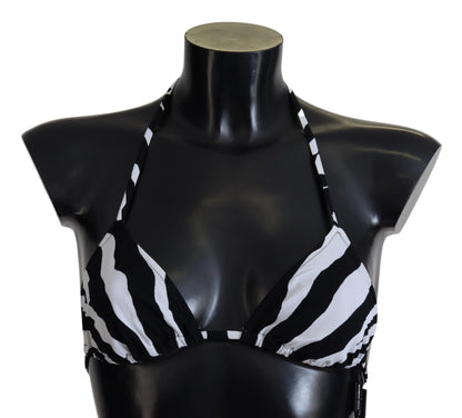 Dolce & Gabbana Black White Zebra Halter Swimwear Bikini Top