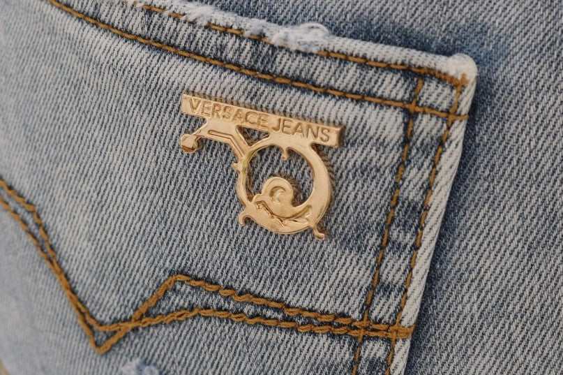 Versace Jeans Chic Vaqueros ajustados rasgados en azul claro