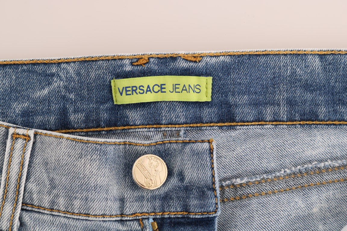 Versace Jeans Chic Vaqueros ajustados rasgados en azul claro