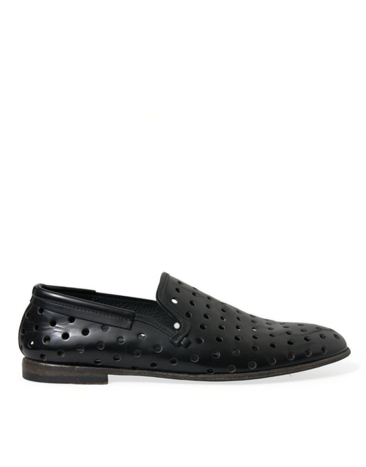 Dolce & gabbana black leather perforated loafers