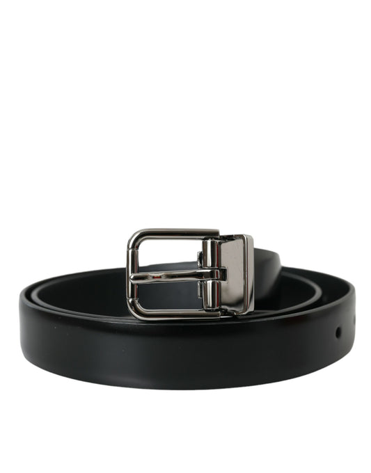 Dolce &amp; Gabbana Ceinture à boucle en métal argenté en cuir noir pour hommes