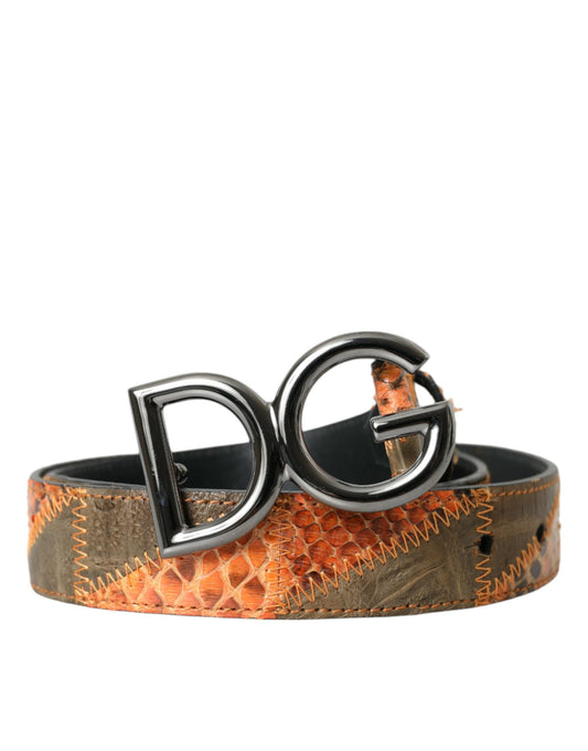 Dolce &amp; Gabbana ceinture à boucle avec logo en cuir python patchwork hommes