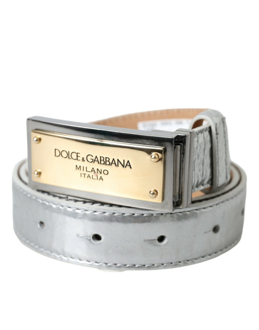 Dolce &amp; Gabbana ceinture en cuir argenté avec boucle avec logo en métal pour hommes