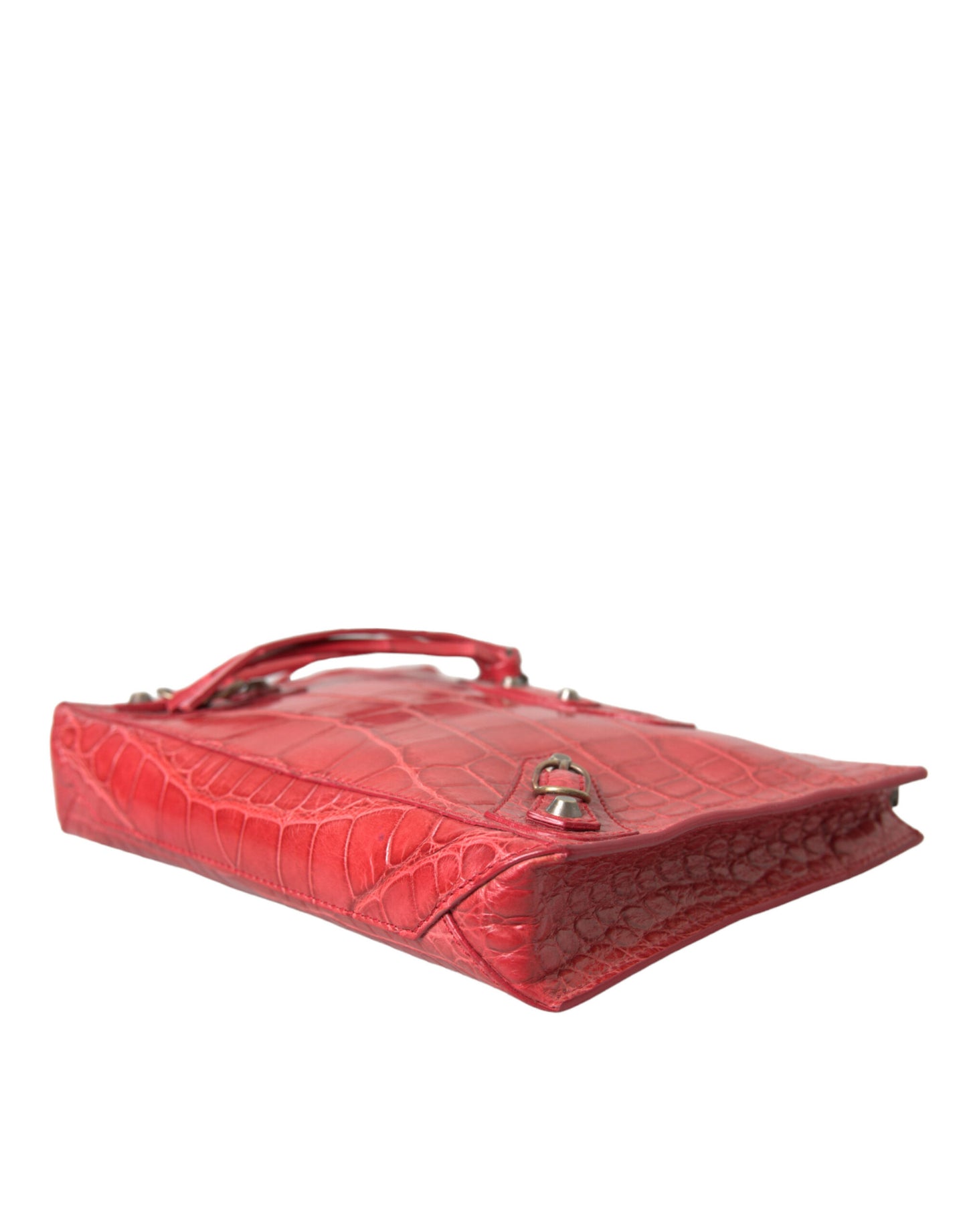 Pochette en cuir d'alligator rouge exotique Balenciaga
