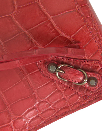 Pochette en cuir d'alligator rouge exotique Balenciaga