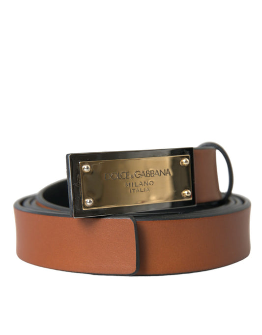 Dolce &amp; Gabbana ceinture en cuir de veau marron avec boucle avec logo en métal hommes