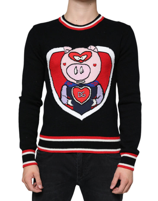 Suéter de cachemira negro con motivo del cerdo del año de Dolce &amp; Gabbana