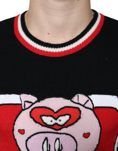Suéter de cachemira negro con motivo del cerdo del año de Dolce &amp; Gabbana