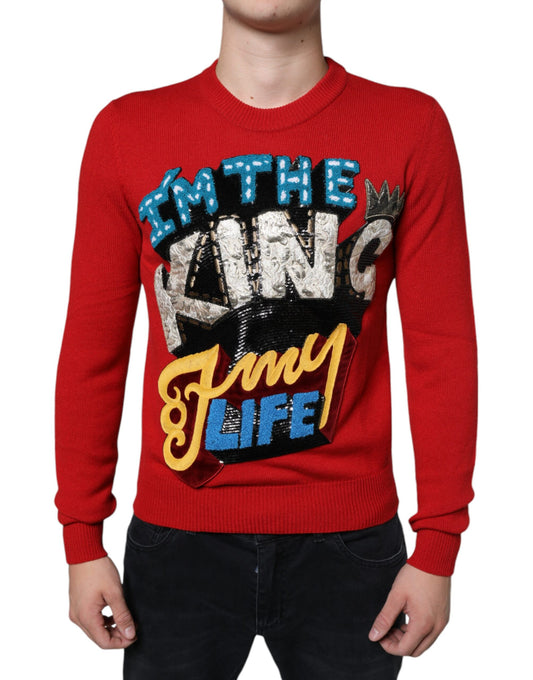 Sudadera con cuello redondo de lana roja I'm The King de Dolce &amp; Gabbana